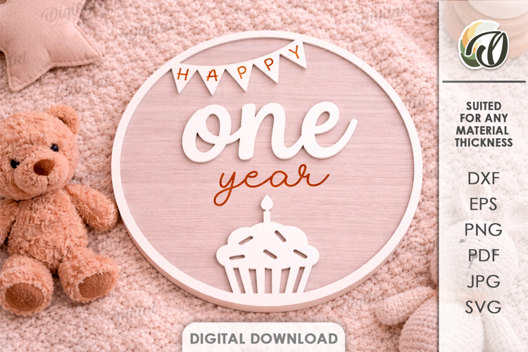 3D Monthly Milestone Disc Laser Cut. One Year SVG