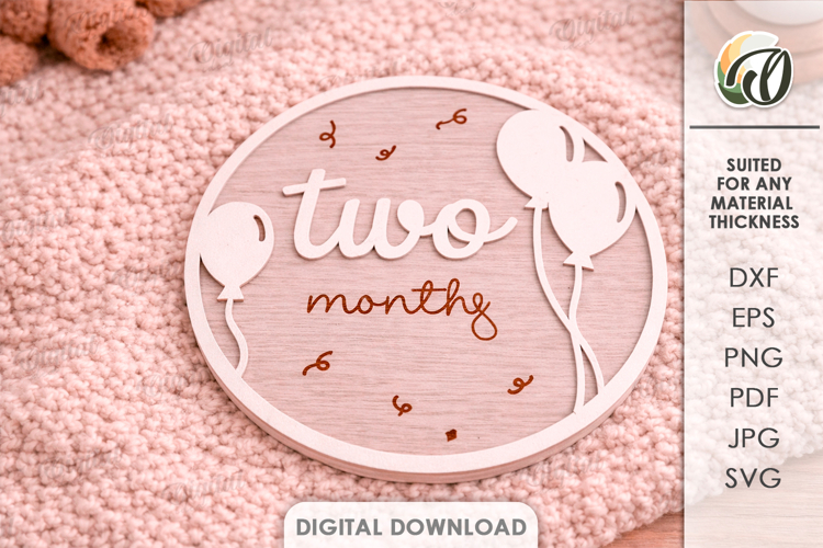 3D Monthly Milestone Disc Laser Cut. Two Months SVG