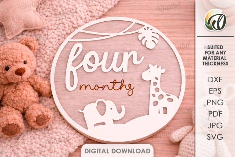 3D Monthly Milestone Disc Laser Cut. Four Months SVG