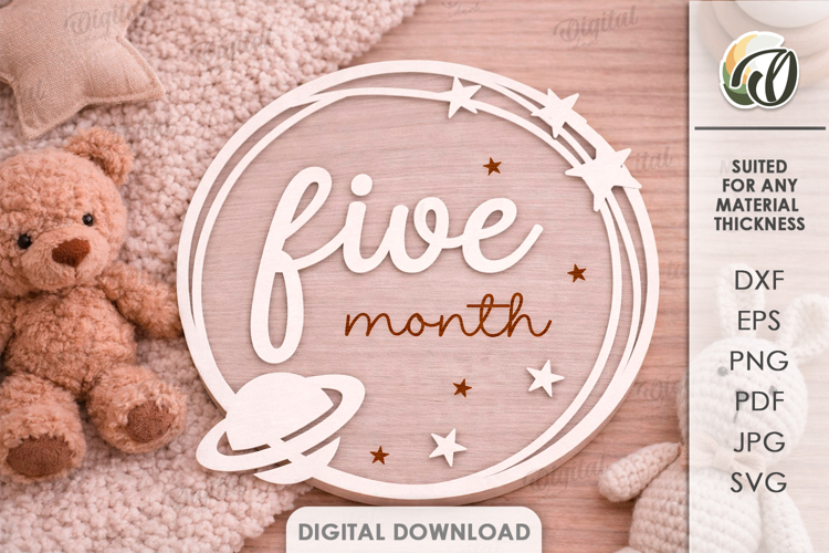3D Monthly Milestone Disc Laser Cut. Five Months SVG