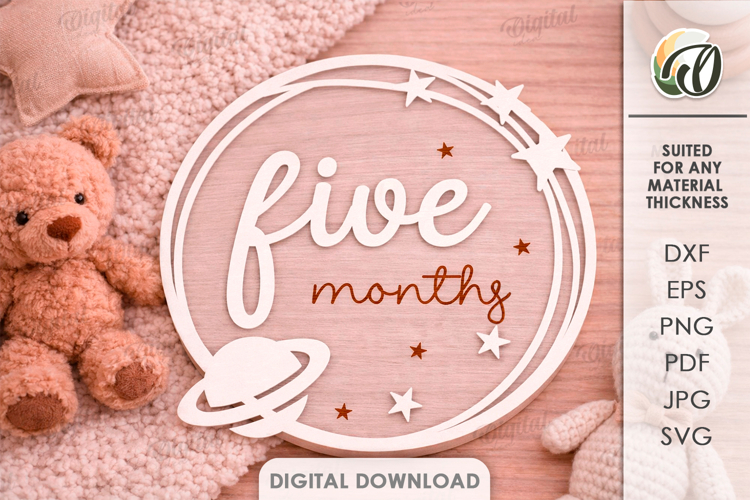 3D Monthly Milestone Disc Laser Cut. Five Months SVG example image 1