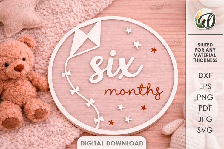 3D Monthly Milestone Disc Laser Cut. Six Months SVG