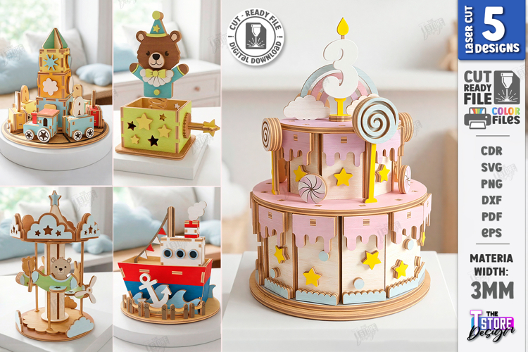 3D Music Boxes Laser Cut Bundle | Nursery Decor | Kids Laser