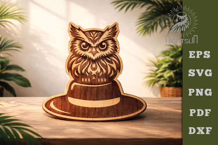 Wooden Owl On Fedora Hat