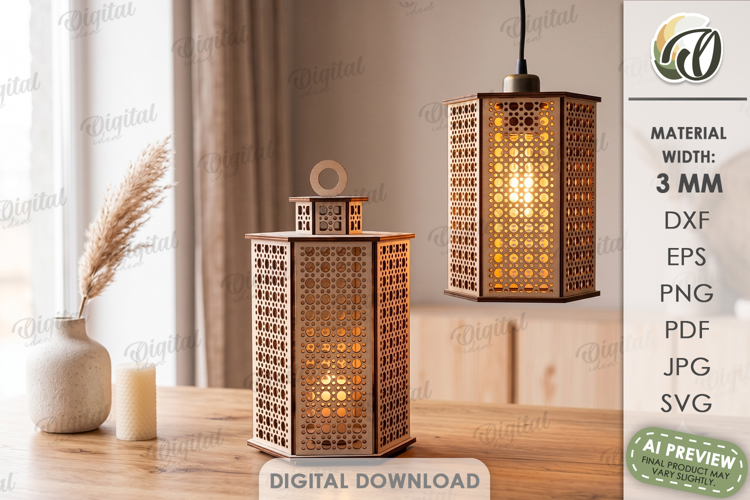 3D Pendant Lamp Laser Cut. Hanging Lantern SVG