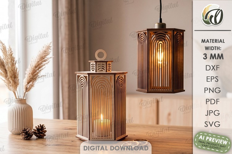 3D Pendant Lamp Laser Cut. Hanging Lantern SVG