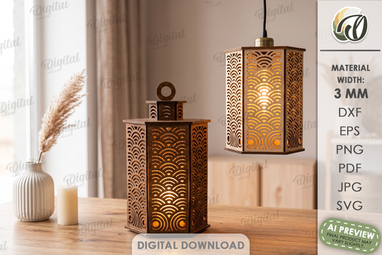 3D Pendant Lamp Laser Cut. Hanging Lantern SVG