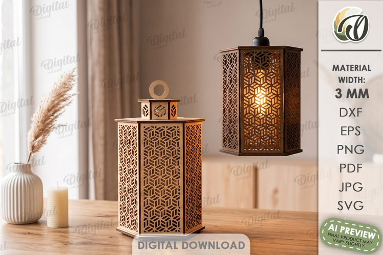 3D Pendant Lamp Laser Cut. Hanging Lantern SVG