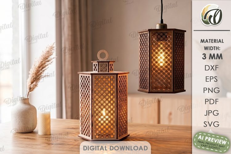 3D Pendant Lamp Laser Cut. Hanging Lantern SVG