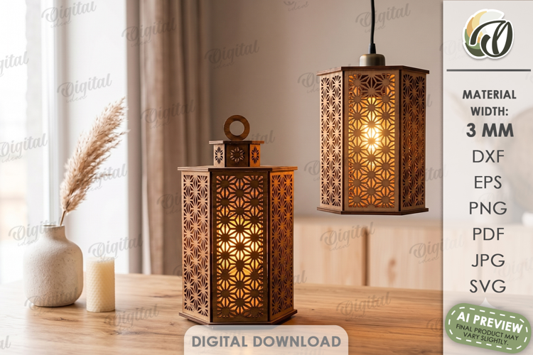3D Pendant Lamp Laser Cut. Hanging Lantern SVG