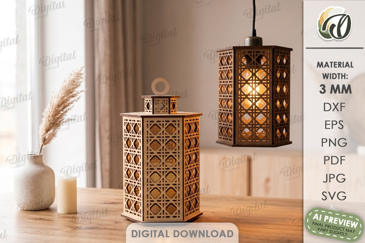 3D Pendant Lamp Laser Cut. Hanging Lantern SVG