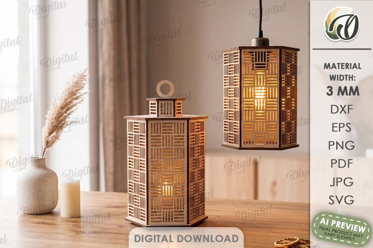 3D Pendant Lamp Laser Cut. Hanging Lantern SVG