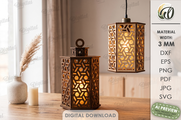 3D Pendant Lamp Laser Cut. Hanging Lantern SVG