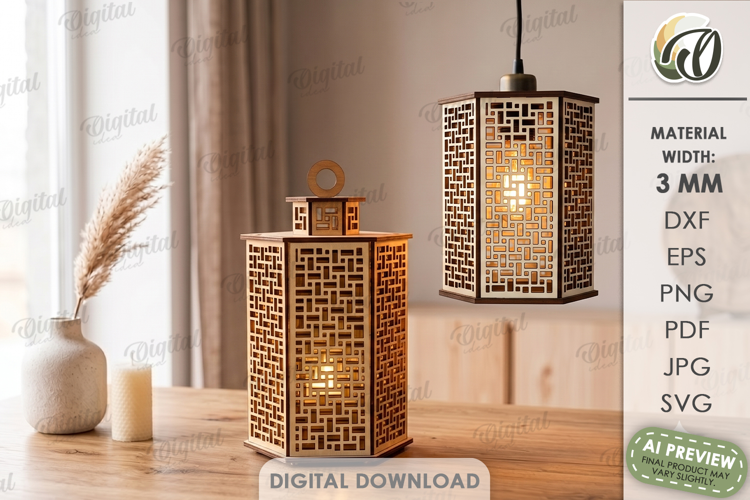 3D Pendant Lamp Laser Cut. Hanging Lantern SVG