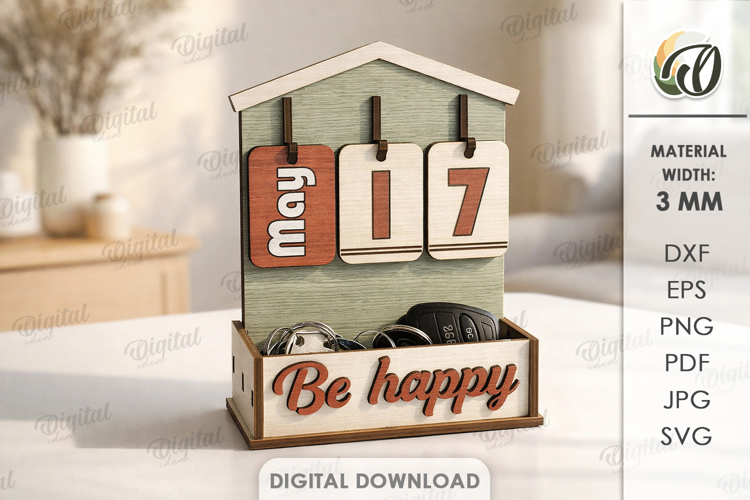 3D Perpetual Calendar With A Box Lasercut. Desk Calendar SVG