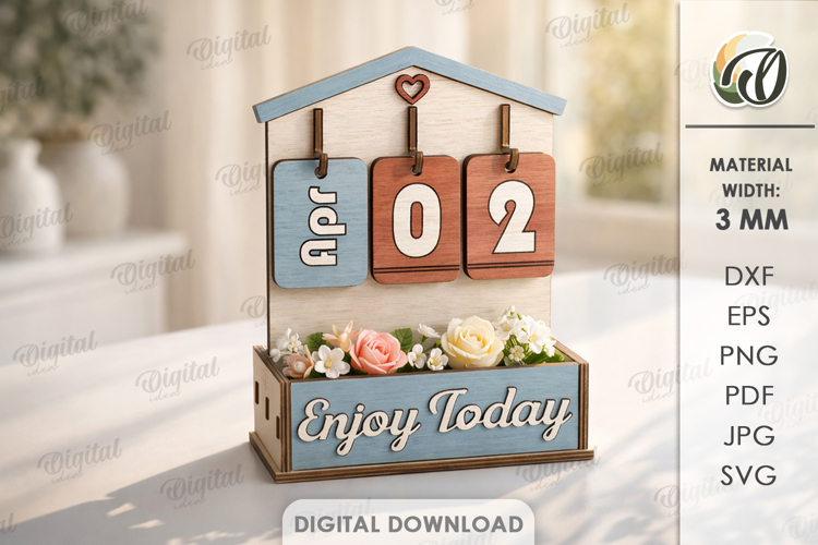 3D Perpetual Calendar With A Box Lasercut. Desk Calendar SVG