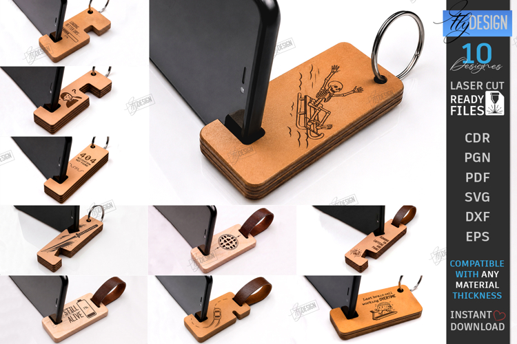 Wooden Phone Stands Laser Cut Bundle | Mini Keychains | CNC