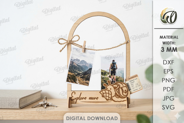 3D Photo Holder Frame Laser Cut. String Display Stand SVG