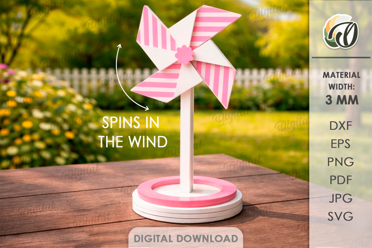 3D Pinwheel Laser Cut. Garden decor SVG. Wind spinner