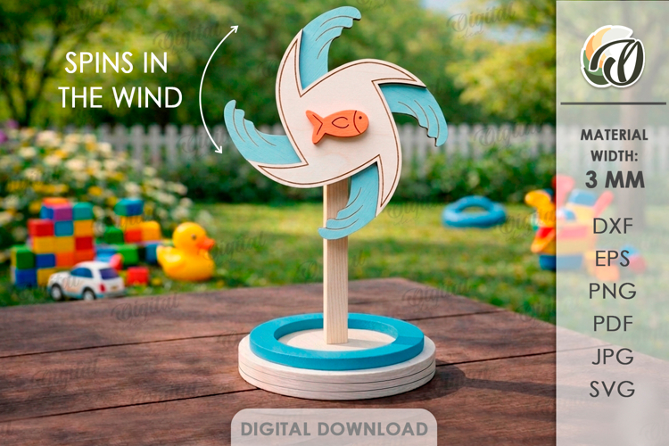 3D Pinwheel Laser Cut. Garden decor SVG. Wind spinner