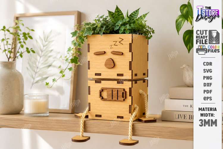 Wooden Planter Dolls Laser Cut | Robot Planter | Cute Plant