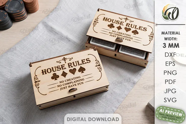 Playing Card Box Laser Cut. Playing Card Organizer SVG