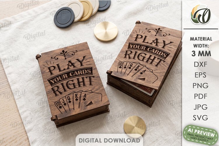 Playing Card Box Laser Cut. Playing Card Organizer SVG example image 1