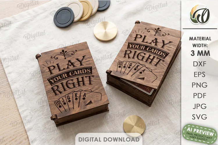 Playing Card Box Laser Cut. Playing Card Organizer SVG