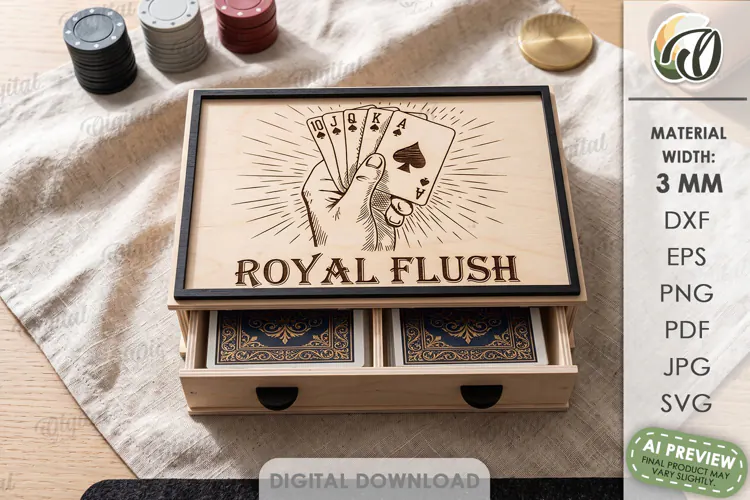 Playing Card Box Laser Cut. Playing Card Organizer SVG