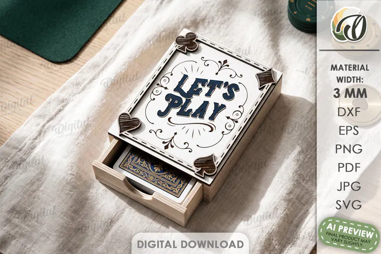 Playing Card Box Laser Cut. Playing Card Organizer SVG