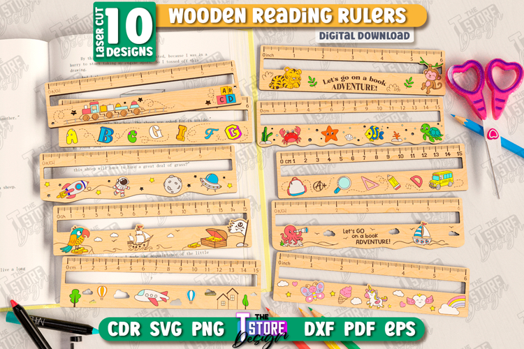 Wooden Reading Ruler Laser Cut Bundle,Ruler with Reading Aid