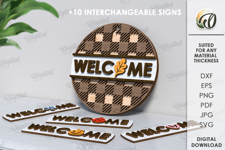 Wooden Replaceable Door Plaque Laser Cut. Wall decor SVG
