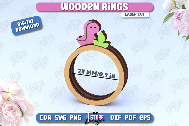 Wooden Ring Laser Cut | Hand Jewelry | Accessories | Dino