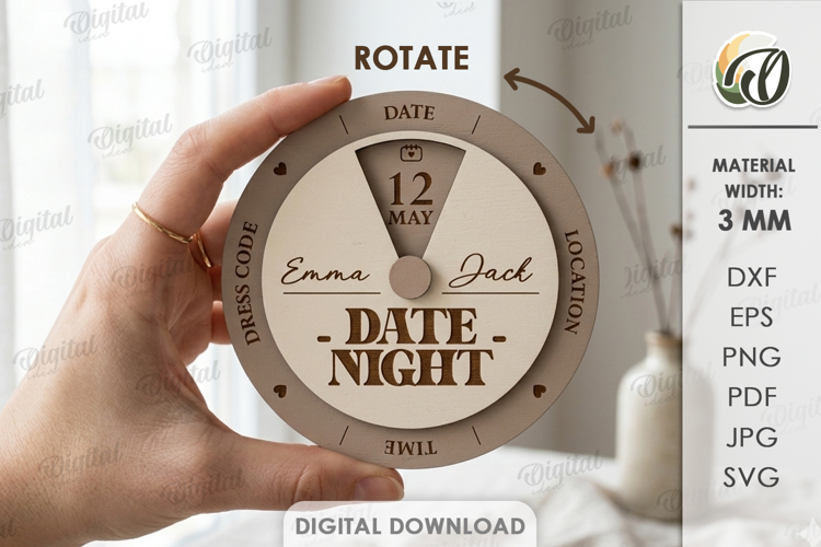Rotating Circle Invitation Laser Cut. Date Night SVG