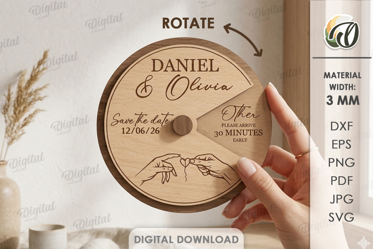 Rotating Circle Invitation Laser Cut. Save The Date SVG