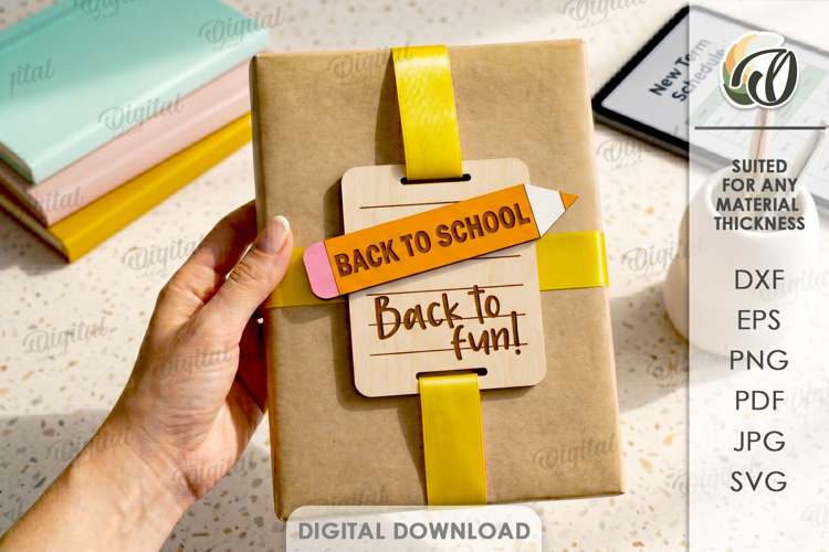 3D School Gift Tag Laser Cut. Present Tag SVG