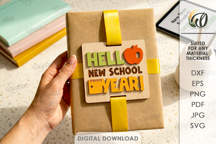 3D School Gift Tag Laser Cut. Present Tag SVG