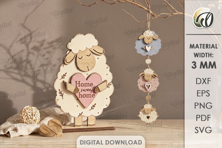 Sheep Decor Laser Cut. Standing Decor. Hanging Ornament SVG example image 1