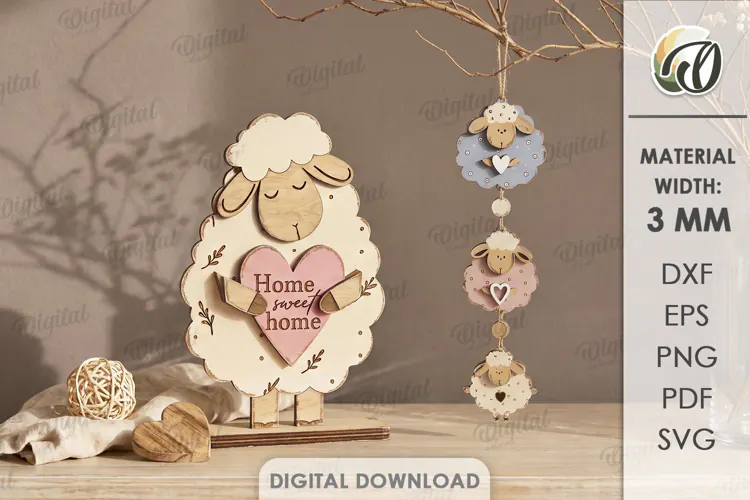 Sheep Decor Laser Cut. Standing Decor. Hanging Ornament SVG