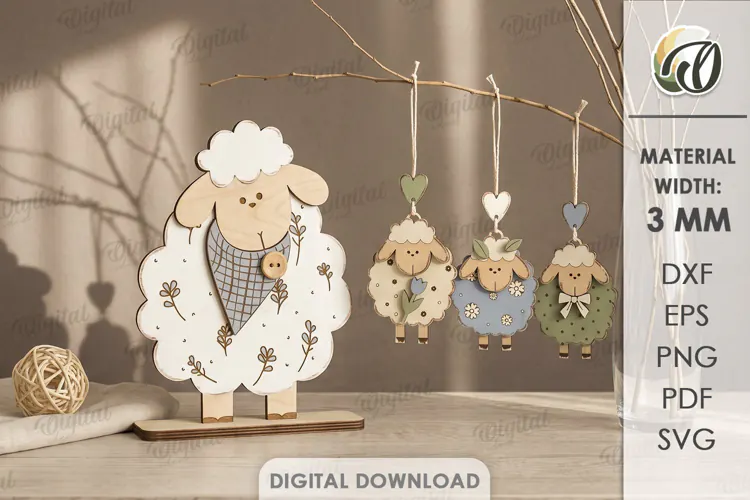 Sheep Decor Laser Cut. Standing Decor. Hanging Ornament SVG