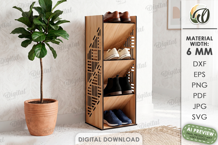 3D Shoe Rack Laser Cut. Entryway Shoe Shelf SVG