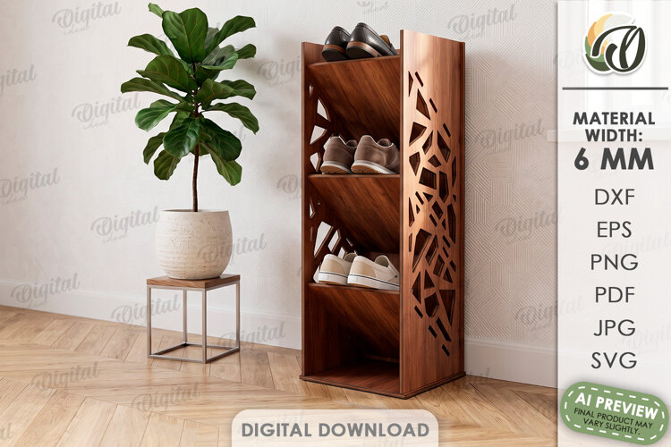 3D Shoe Rack Laser Cut. Entryway Shoe Shelf SVG example image 1