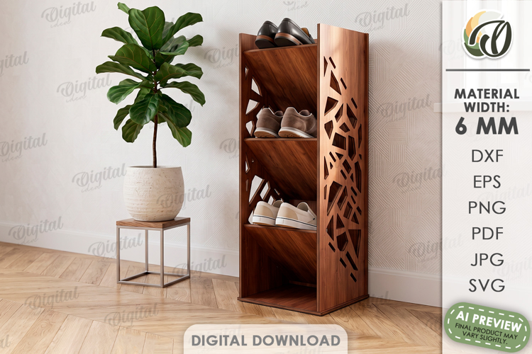 3D Shoe Rack Laser Cut. Entryway Shoe Shelf SVG