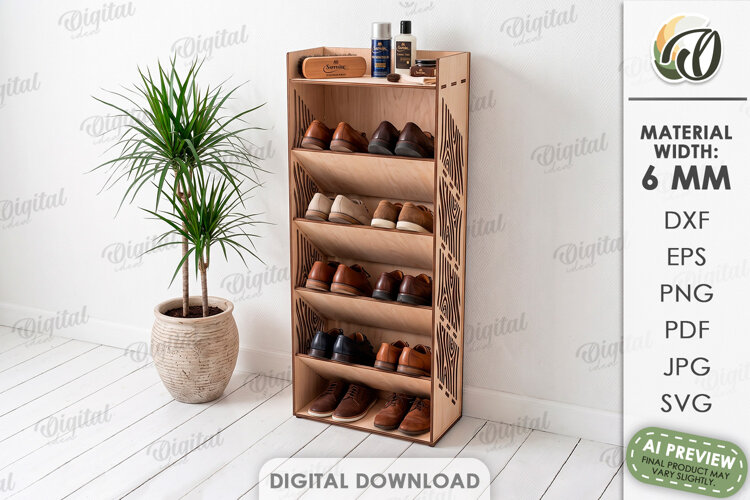 3D Shoe Rack Laser Cut. Entryway Shoe Shelf SVG example image 1