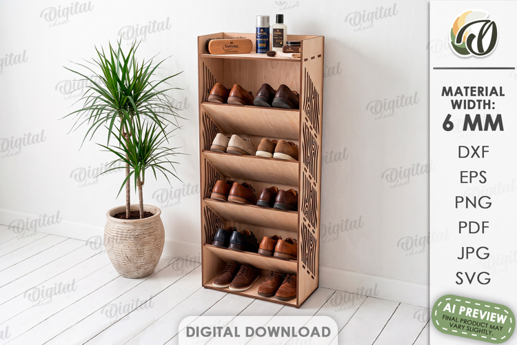 3D Shoe Rack Laser Cut. Entryway Shoe Shelf SVG