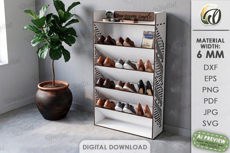 3D Shoe Rack Laser Cut. Entryway Shoe Shelf SVG example image 1
