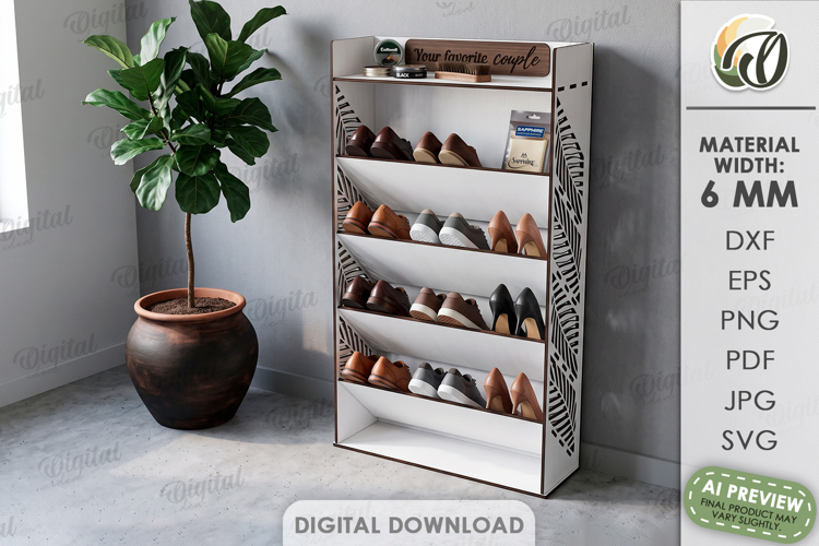 3D Shoe Rack Laser Cut. Entryway Shoe Shelf SVG