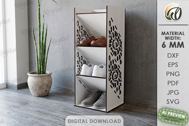 3D Shoe Rack Laser Cut. Entryway Shoe Shelf SVG
