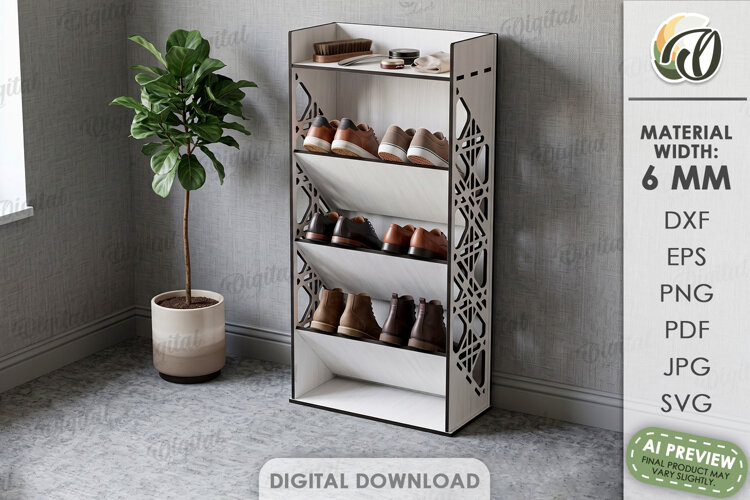 3D Shoe Rack Laser Cut. Entryway Shoe Shelf SVG example image 1