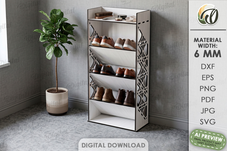3D Shoe Rack Laser Cut. Entryway Shoe Shelf SVG